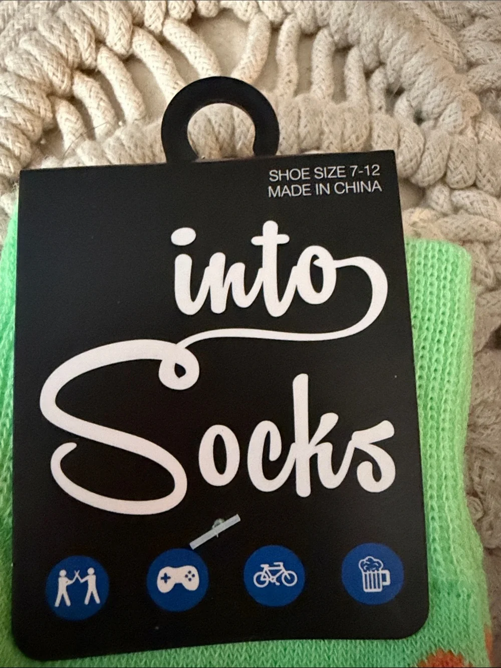 Two-Pack Crew Socks - Green Peace Sign & Pink AC/DC